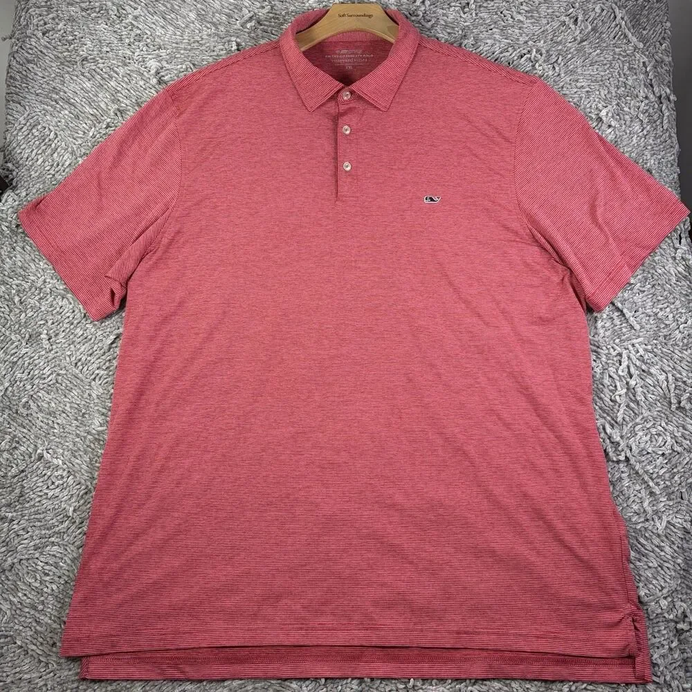 Vineyard Vines On The Go Sankaty Polo Shirt Mens XXL Short Sleeve Red Stripes